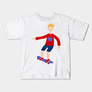 Blond skater riding on a skateboard Kids T-Shirt